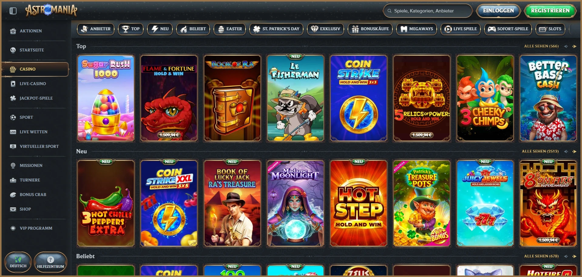 Alle Online Spielautomaten im AstroManiaauf einen Blick