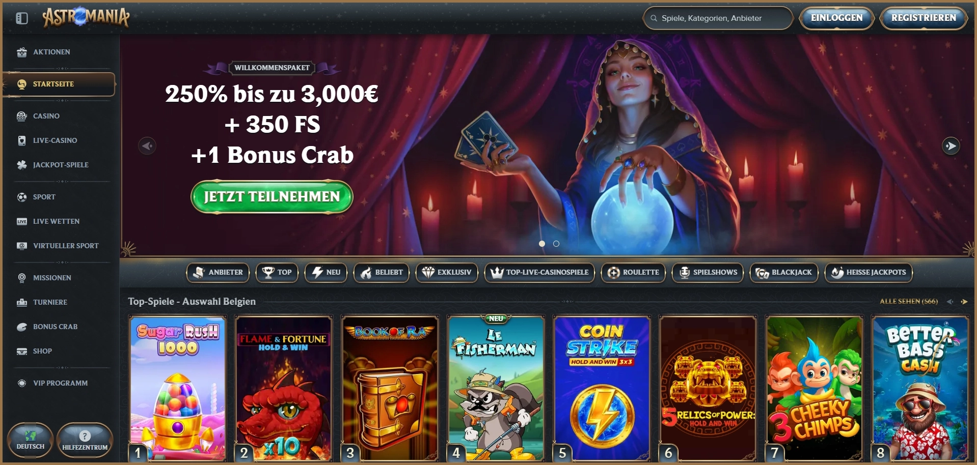 Übersicht der AstroMania-Hauptseite