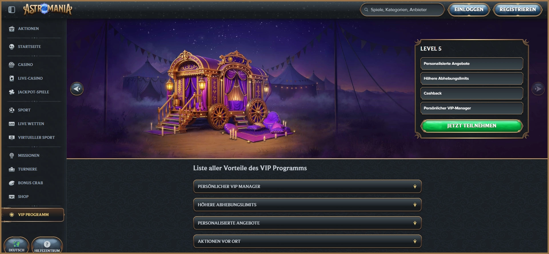 Exklusiver VIP-Club bei AstroMania